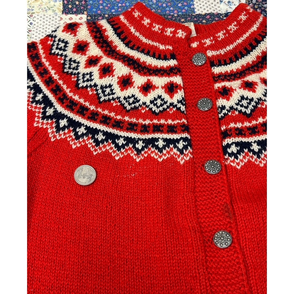 Vintage 1960's Husfliden Lillehammer Red Knit Wool‎ Sweater Made in Norway - Picture 6 of 11